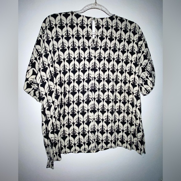 H & M Womens Black Cream Animal Printed Shirt Short Sleeve Top Shirt Size US 14 - Picture 10 of 11